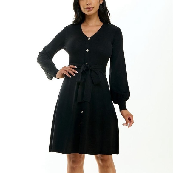 Women's Nina Leonard Balloon Sleeve Midi Black Sweater Dress Size L - Picture 13 of 13
